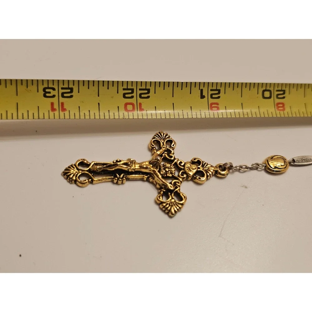 Vintage Ghirelli 2 Tone Religious Rosary Necklace 2003 Lourdes Water Crucifix 22
